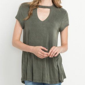 Washed Jersey Front Cutout Front Top-Olive